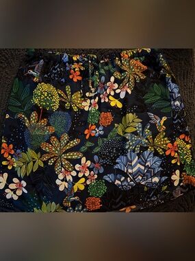 Loft Tropical Floral Print Skirt — Navy with Multi-Color Blooms